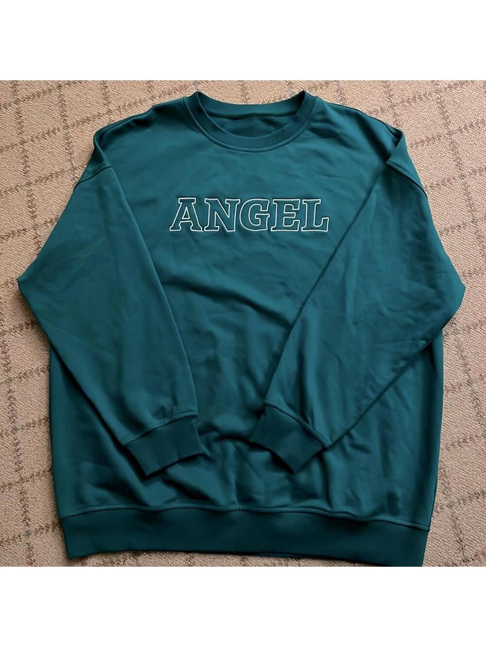Emerald Green oversized sweatshirt w embroidered text NWOT M